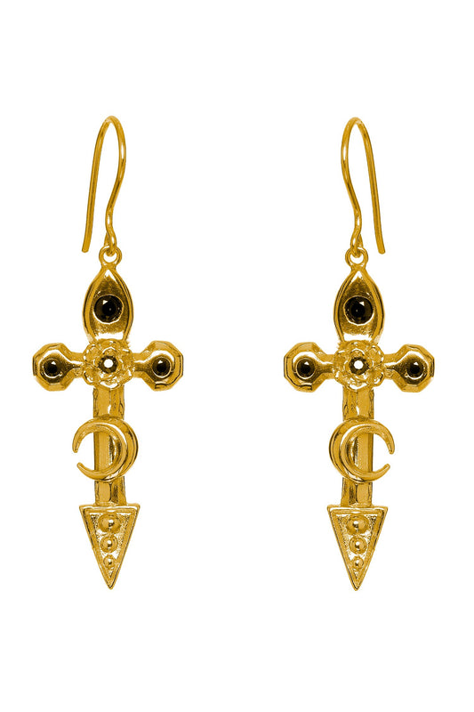 Moon Cross Earrings - gold